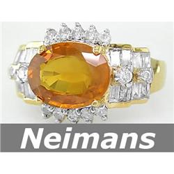 Vintage 3.25 ct Orange Sapphire & Diamond Ring 14k Gold