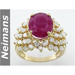 Gem Certifed 7.50 ct Ruby & VS Diamond Ring 14kt Gold