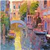 Image 2 : Ming Feng, "Sunlit Canal" Original Oil Painting on Canvas, Hand Signed with Lett