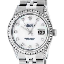 Rolex Mens Stainless Steel MOP Princess Cut Diamond Lugs 36MM Datejust Wristwatc