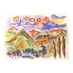 Wayne Ensrud "Regaleali Vineyards In Sicily" Original Mixed Media on Paper