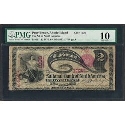 1875 $2 Lazy Deuce North America Providence, RI National Currency Note PMG Very Good 10