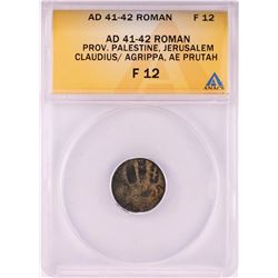 41-42 AD Ancient Roman Providence Palestine Jerusalem Cladius Prutah Coin ANACS F12