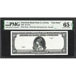 1929 10 Unit American Bank Note Co. "Test Note" PMG Gem Uncirculated 65EPQ