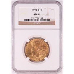 1932 $10 Indian Head Eagle Gold Coin NGC MS63