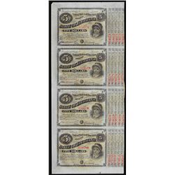 Uncut Sheet of (4) State of Louisiana Baby Bond Obsolete Notes
