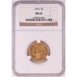 1910 $5 Indian Head Half Eagle Gold Coin NGC MS63