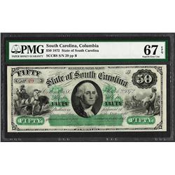 1872 $50 State of South Carolina Revenue Bond Obsolete Note PMG Superb Gem Unc. 67EPQ