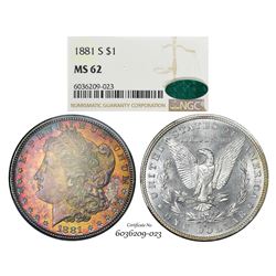 1881-S $1 Morgan Silver Dollar Coin NGC MS62 CAC Amazing Toning