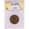 Image 1 : 1788 Vermont Bust Right Colonial Copper Coin ANACS F12