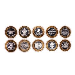 Mixed Lot of (10) .999 Silver Casino $10 Limited Edition Gaming Tokens