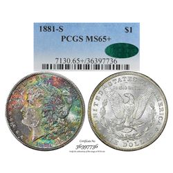 1881-S $1 Morgan Silver Dollar Coin PCGS MS65+ CAC Amazing Toning