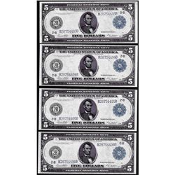 Cut Sheet of (4) Consecutive 1914 $5 Federal Reserve Notes New York