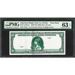 1929 10 Unit American Bank Note Co. "Test Note" PMG Choice Uncirculated 63EPQ