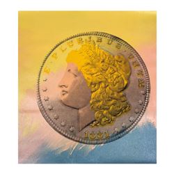 Steve Kaufman (1960-2010) "1881 Coin" Limited Edition Mixed Media On Canvas