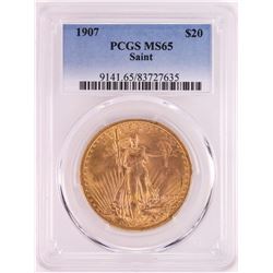 1907 $20 St. Gaudens Double Eagle Gold Coin PCGS MS65