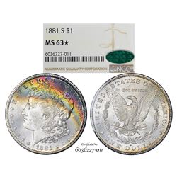 1881-S $1 Morgan Silver Dollar Coin NGC MS63* Star CAC Amazing Toning