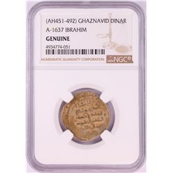 AH451-492 Ghaznavid Dinar A-1637 Ibrahim Gold Coin NGC Genuine