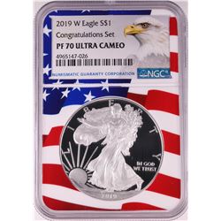 2019-W $1 Proof American Silver Eagle Coin NGC PF70 Ultra Cameo Congratulations Flag