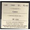 Image 3 : Canada 1$ 1960 PL-65 ICCS CERT.