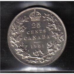 25¢ Canada 1931 AU-58 CCCS CERT