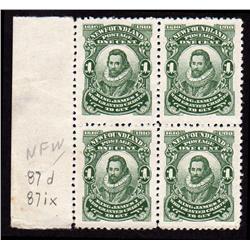 NEWFOUNDLAND #87ix+87xii+87(2X) XF-NH MINT BLOCK 4 CAT$300,00