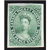 #18p-var (MULTIPLE RE-ENTRY AT TOP VARIETY) XF IMPERF PROOF SINGLE *YELLOW GREEN SHADE*