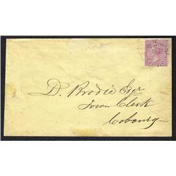 #8 IMPERF ON COVER TIED BY A COBOURG 1859 CANCEL
