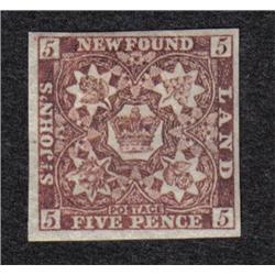 NEWFOUNDLAND #19a IMPERF XF-NH ORANGE BROWN SHADE