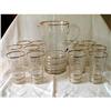 Image 1 : Etched Glass Pitcher and 12 Glasses Gold Trim #1447511