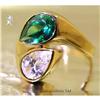Image 1 : RHJ Pear Ring Simulated Emerald (YAG) & CZ #1447597