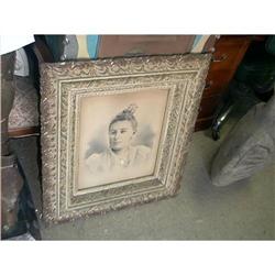 Very Old Carved Frame with Picture of Lady  #1447617