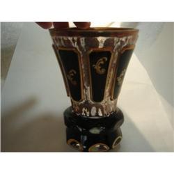 Bohemian  Wine Red Glass Vase with Gold Trim #1447734