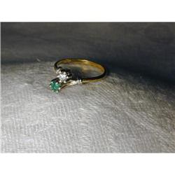 Estate 18K YG Yellow Gold Emerald Diamond Ring #1448058