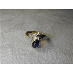 Rare 14K 2-Tone Cabochon Sapphire Diamond Ring #1448073