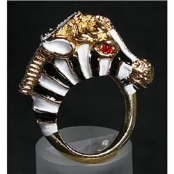 Estate Collectable Enamel Zebra Ring 1940's #1448268