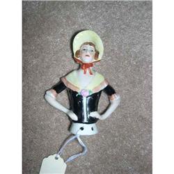 4" German China Half Doll Colonial W/ Black Top#1469154