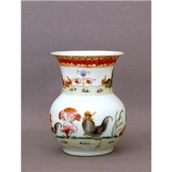 Old Chinese Rooster Famille Rose Vase Mk #1469401