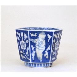 Old Japanese Imari Blue &  White Boy Hex Cup #1469420