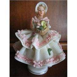 Dresden Lace Ware Lady w/Basket Figurine #2 #1469464