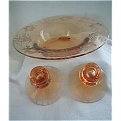 Amber Etched Console Bowl w/Candle Holders #1469510