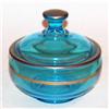 Image 1 : Blue & Gold Depression Glass Powder Jar #1475258