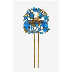 19C Chinese Kingfisher Feather Hair Pin  #1475410
