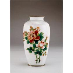 Old Japanese White Cloisonne Vase with Roses #1475413