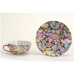 Chinese Famille Rose Mille Fleur Cup and Saucer#1475432