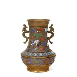 Old Japanese Champleve Enamel Bronze Vase  #1475463