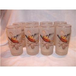 West Virginia Glass Set of 8 Pheasants Flying #1487814