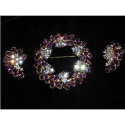 Trifari Demi-Parure Crown Circle Pin Earrings #1487823