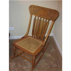 Antique Pressback Cane Seat Rocking Chair #1487825