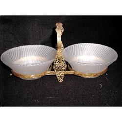 French Dishes Brass Satin Glass C.1900 #1487839